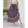imageZESICA Womens 2024 Summer Bohemian Floral Printed Elastic Waist A Line Maxi Skirt with PocketsFloral Navy