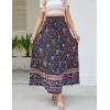 imageZESICA Womens 2024 Summer Bohemian Floral Printed Elastic Waist A Line Maxi Skirt with PocketsFloral Navy