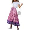 imageZESICA Womens 2024 Summer Bohemian Floral Printed Elastic Waist A Line Maxi Skirt with PocketsFloral Purple