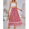 imageZESICA Womens 2024 Summer Bohemian Floral Printed Elastic Waist A Line Maxi Skirt with PocketsFloral Red