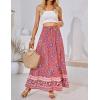 imageZESICA Womens 2024 Summer Bohemian Floral Printed Elastic Waist A Line Maxi Skirt with PocketsFloral Red