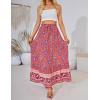 imageZESICA Womens 2024 Summer Bohemian Floral Printed Elastic Waist A Line Maxi Skirt with PocketsFloral Red