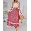 imageZESICA Womens 2024 Summer Bohemian Floral Printed Elastic Waist A Line Maxi Skirt with PocketsFloral Red