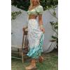 imageZESICA Womens 2024 Summer Bohemian Floral Printed Elastic Waist A Line Maxi Skirt with PocketsLake Blue