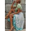 imageZESICA Womens 2024 Summer Bohemian Floral Printed Elastic Waist A Line Maxi Skirt with PocketsLake Blue