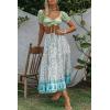 imageZESICA Womens 2024 Summer Bohemian Floral Printed Elastic Waist A Line Maxi Skirt with PocketsLake Blue