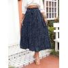 imageZESICA Womens 2024 Summer Bohemian Floral Printed Elastic Waist A Line Maxi Skirt with PocketsNavyblue