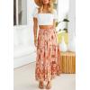 imageZESICA Womens 2024 Summer Bohemian Floral Printed Elastic Waist A Line Maxi Skirt with PocketsPeach