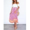 imageZESICA Womens 2024 Summer Bohemian Floral Printed Elastic Waist A Line Maxi Skirt with PocketsPinkpurple