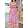 imageZESICA Womens 2024 Summer Bohemian Floral Printed Elastic Waist A Line Maxi Skirt with PocketsPinkpurple