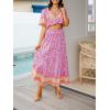 imageZESICA Womens 2024 Summer Bohemian Floral Printed Elastic Waist A Line Maxi Skirt with PocketsPinkpurple