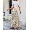 imageZESICA Womens 2024 Summer Bohemian Floral Printed Elastic Waist A Line Maxi Skirt with PocketsTangerine