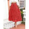 imageZESICA Womens 2024 Summer Bohemian Floral Printed Elastic Waist A Line Maxi Skirt with PocketsTomato