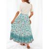 imageZESICA Womens 2024 Summer Bohemian Floral Printed Elastic Waist A Line Maxi Skirt with PocketsTurquoise