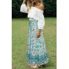 imageZESICA Womens 2024 Summer Bohemian Floral Printed Elastic Waist A Line Maxi Skirt with PocketsTurquoise
