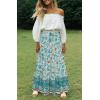imageZESICA Womens 2024 Summer Bohemian Floral Printed Elastic Waist A Line Maxi Skirt with PocketsTurquoise