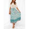 imageZESICA Womens 2024 Summer Bohemian Floral Printed Elastic Waist A Line Maxi Skirt with PocketsTurquoise