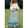 imageZESICA Womens 2024 Summer Bohemian Floral Printed Elastic Waist A Line Maxi Skirt with PocketsTurquoise