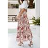 imageZESICA Womens 2024 Summer Bohemian Floral Printed Elastic Waist A Line Maxi Skirt with PocketsWhite
