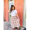 imageZESICA Womens 2024 Summer Bohemian Floral Printed Elastic Waist A Line Maxi Skirt with PocketsWhite
