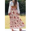 imageZESICA Womens 2024 Summer Bohemian Floral Printed Elastic Waist A Line Maxi Skirt with PocketsWhite