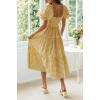 imageZESICA Womens 2025 Bohemian Summer Plaid Square Neck Puff Sleeve Ruffle Flowy Beach Midi DressGinger
