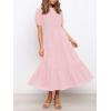 imageZESICA Womens Casual Summer Crew Neck Short Puff Sleeve Smocked High Waist Ruffle Tiered A Line Midi DressLightpink