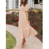 imageZESICA Womens Casual Summer Crew Neck Short Puff Sleeve Smocked High Waist Ruffle Tiered A Line Midi DressPink