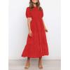 imageZESICA Womens Casual Summer Crew Neck Short Puff Sleeve Smocked High Waist Ruffle Tiered A Line Midi DressRed