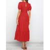 imageZESICA Womens Casual Summer Crew Neck Short Puff Sleeve Smocked High Waist Ruffle Tiered A Line Midi DressRed