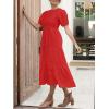 imageZESICA Womens Casual Summer Crew Neck Short Puff Sleeve Smocked High Waist Ruffle Tiered A Line Midi DressRed