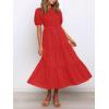 imageZESICA Womens Casual Summer Crew Neck Short Puff Sleeve Smocked High Waist Ruffle Tiered A Line Midi DressRed