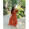 imageZESICA Womens Casual Summer Crew Neck Short Puff Sleeve Smocked High Waist Ruffle Tiered A Line Midi DressRust
