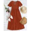 imageZESICA Womens Casual Summer Crew Neck Short Puff Sleeve Smocked High Waist Ruffle Tiered A Line Midi DressRust