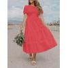 imageZESICA Womens Casual Summer Crew Neck Short Puff Sleeve Smocked High Waist Ruffle Tiered A Line Midi DressWatermelon
