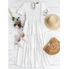 imageZESICA Womens Casual Summer Crew Neck Short Puff Sleeve Smocked High Waist Ruffle Tiered A Line Midi DressWhite