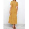 imageZESICA Womens Casual Summer Crew Neck Short Puff Sleeve Smocked High Waist Ruffle Tiered A Line Midi DressYellow