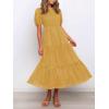 imageZESICA Womens Casual Summer Crew Neck Short Puff Sleeve Smocked High Waist Ruffle Tiered A Line Midi DressYellow