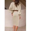 imageZESICA Womens Casual Two Piece Outfits Long Sleeve Ribbed Knit Top and Bodycon Midi Skirt Oversized Pullover Sweater SetsApricotSmall