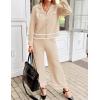 imageZESICA Womens Fall Knit Two Piece Outfits Casual Long Sleeve V Neck Sweater Shirts and Wide Leg Pants Matching Lounge SetsApricot