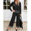 imageZESICA Womens Fall Knit Two Piece Outfits Casual Long Sleeve V Neck Sweater Shirts and Wide Leg Pants Matching Lounge SetsBlack