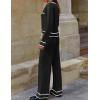 imageZESICA Womens Fall Knit Two Piece Outfits Casual Long Sleeve V Neck Sweater Shirts and Wide Leg Pants Matching Lounge SetsBlack