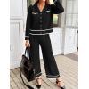 imageZESICA Womens Fall Knit Two Piece Outfits Casual Long Sleeve V Neck Sweater Shirts and Wide Leg Pants Matching Lounge SetsBlack