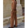 imageZESICA Womens Fall Knit Two Piece Outfits Casual Long Sleeve V Neck Sweater Shirts and Wide Leg Pants Matching Lounge SetsBrown