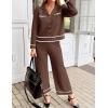 imageZESICA Womens Fall Knit Two Piece Outfits Casual Long Sleeve V Neck Sweater Shirts and Wide Leg Pants Matching Lounge SetsCoffee