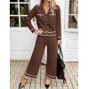 imageZESICA Womens Fall Knit Two Piece Outfits Casual Long Sleeve V Neck Sweater Shirts and Wide Leg Pants Matching Lounge SetsCoffee