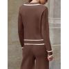 imageZESICA Womens Fall Knit Two Piece Outfits Casual Long Sleeve V Neck Sweater Shirts and Wide Leg Pants Matching Lounge SetsCoffee