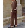 imageZESICA Womens Fall Knit Two Piece Outfits Casual Long Sleeve V Neck Sweater Shirts and Wide Leg Pants Matching Lounge SetsCoffee