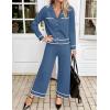 imageZESICA Womens Fall Knit Two Piece Outfits Casual Long Sleeve V Neck Sweater Shirts and Wide Leg Pants Matching Lounge SetsDusty Blue