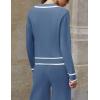 imageZESICA Womens Fall Knit Two Piece Outfits Casual Long Sleeve V Neck Sweater Shirts and Wide Leg Pants Matching Lounge SetsDusty Blue